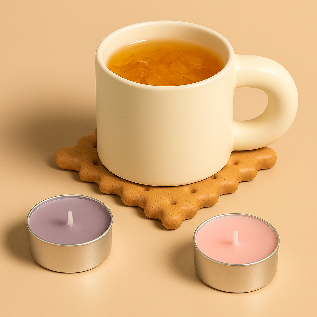 Tea Mug, Coaster & 2 Candle Set