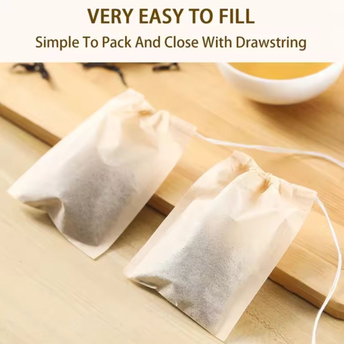 100pc Drawstring Paper Tea Bag Filters