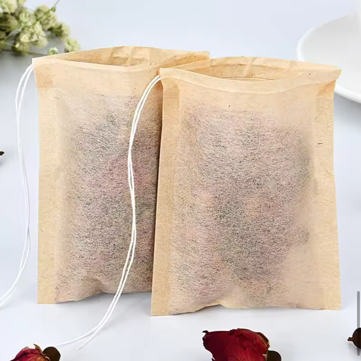 100pc Drawstring Paper Tea Bag Filters