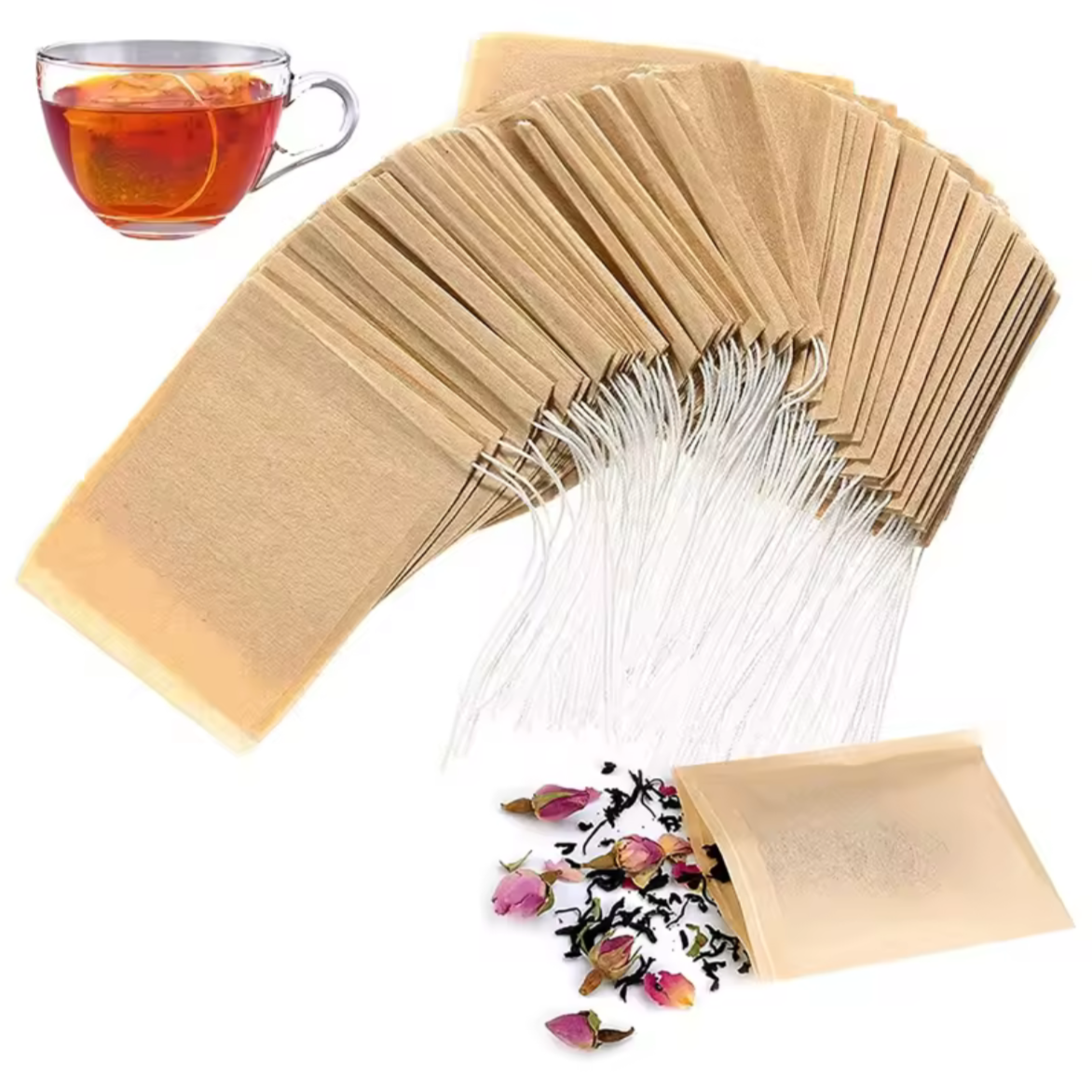 100pc Drawstring Paper Tea Bag Filters