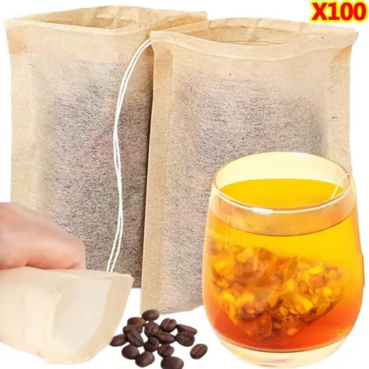 100pc Drawstring Paper Tea Bag Filters